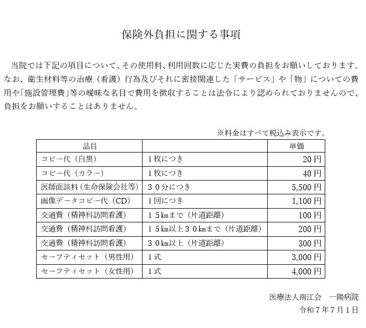 保険外負担に関する事項